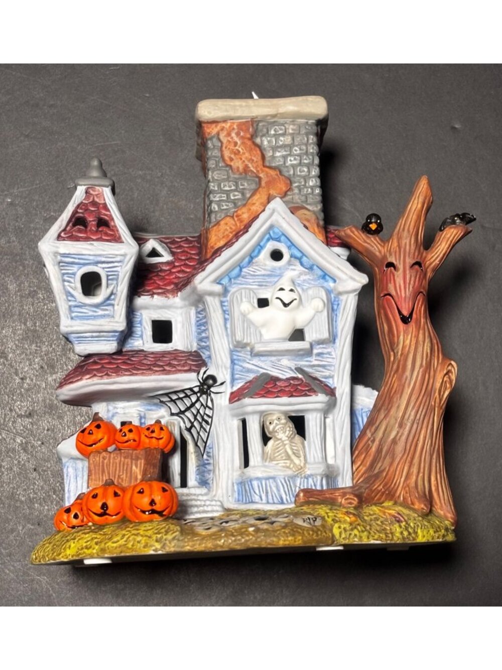PartyLite Ghostly Haunted House Tealight Candle Holder Ceramic Halloween Decor